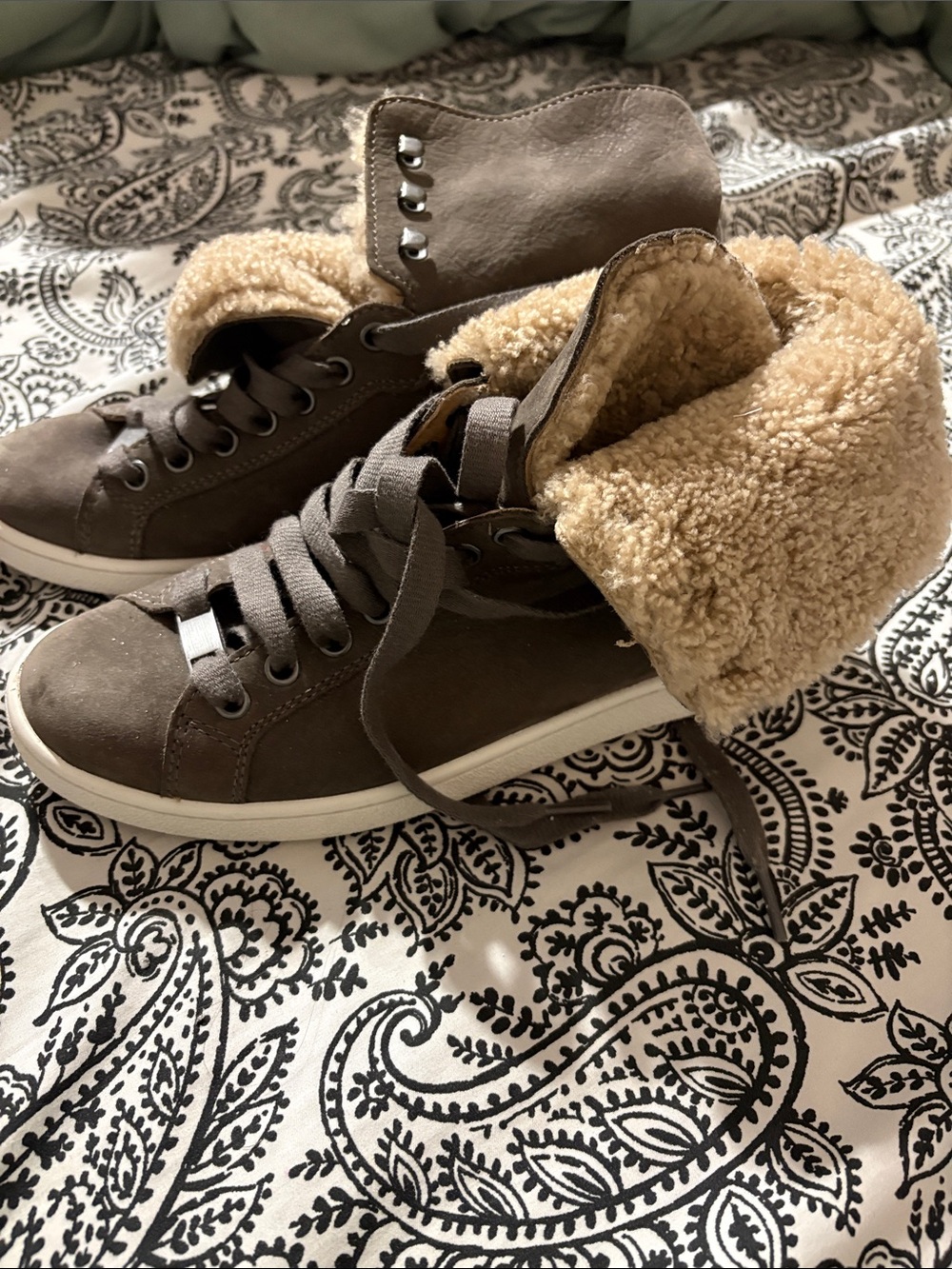 Ugg Women's Taupe Faux-Shearling High-Top Sneakers